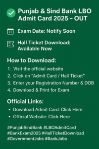 Punjab and Sind Bank LBO Admit Card