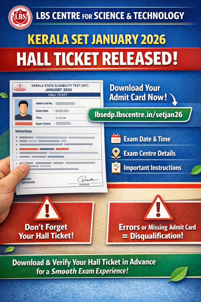Kerala SET Hall Ticket 2026 Released